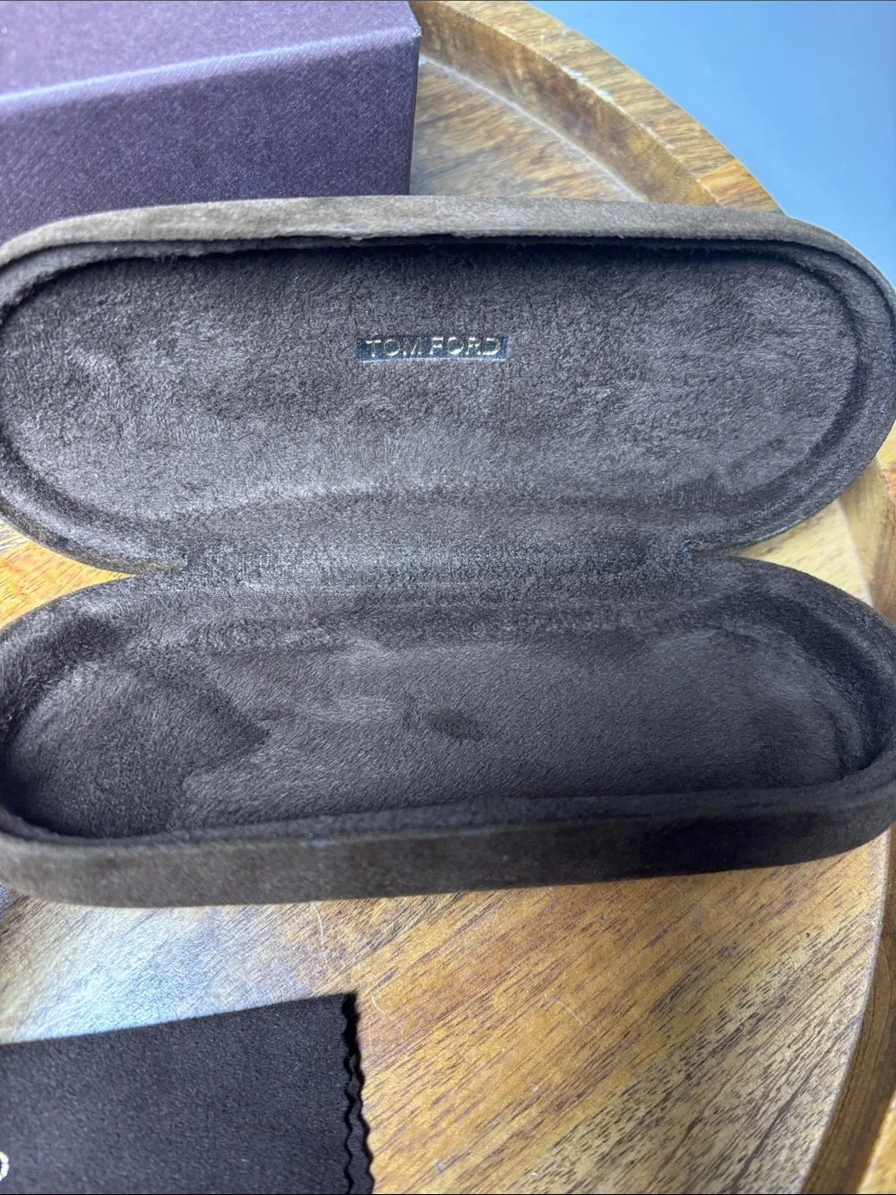 Tom Ford Brown Suede Eyewear Eyeglasses Case with Cleaning Cloth